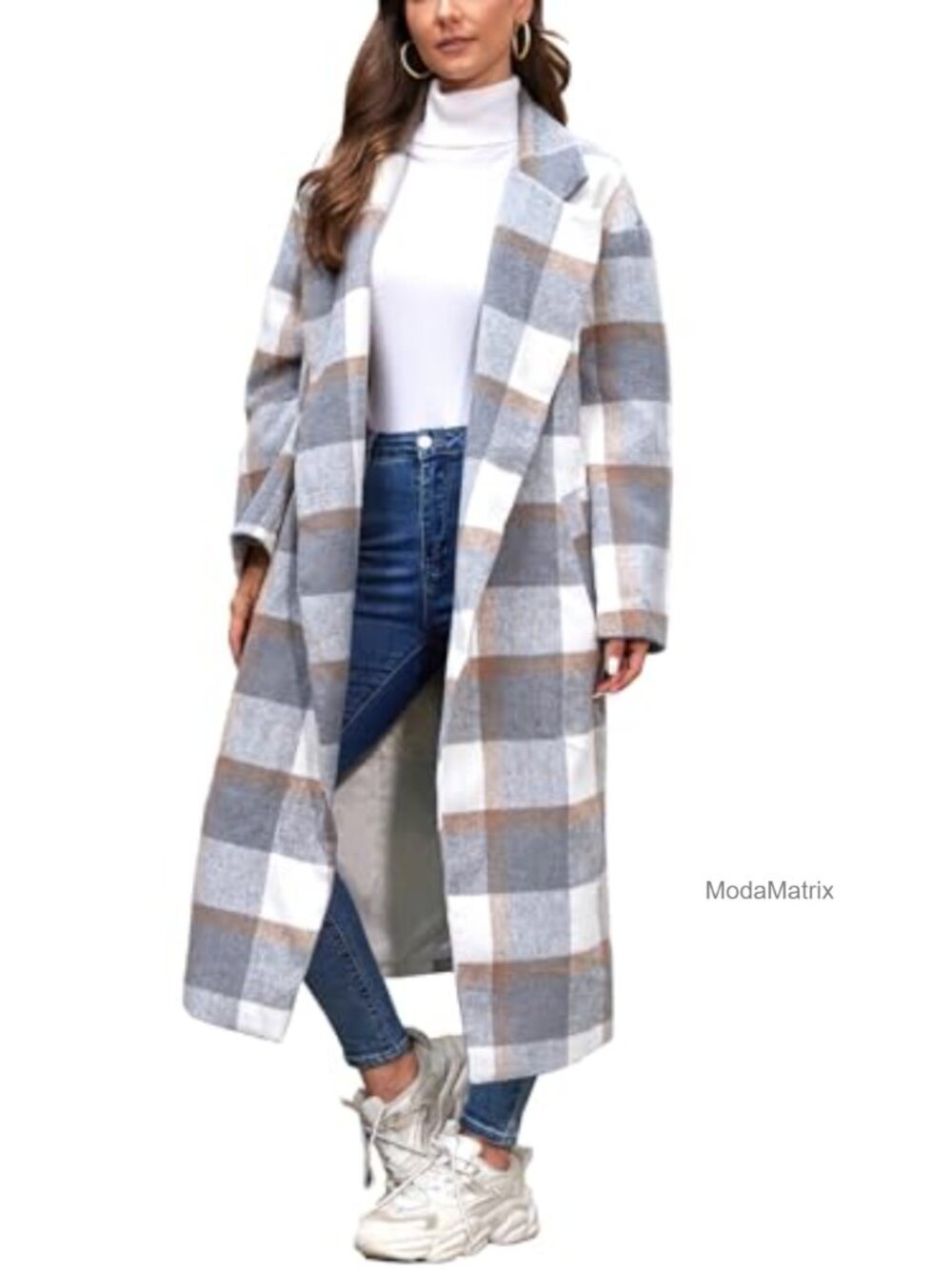 Plaid Wool Blend Pea Coat Long Sleeve Button Down Trench Jacket